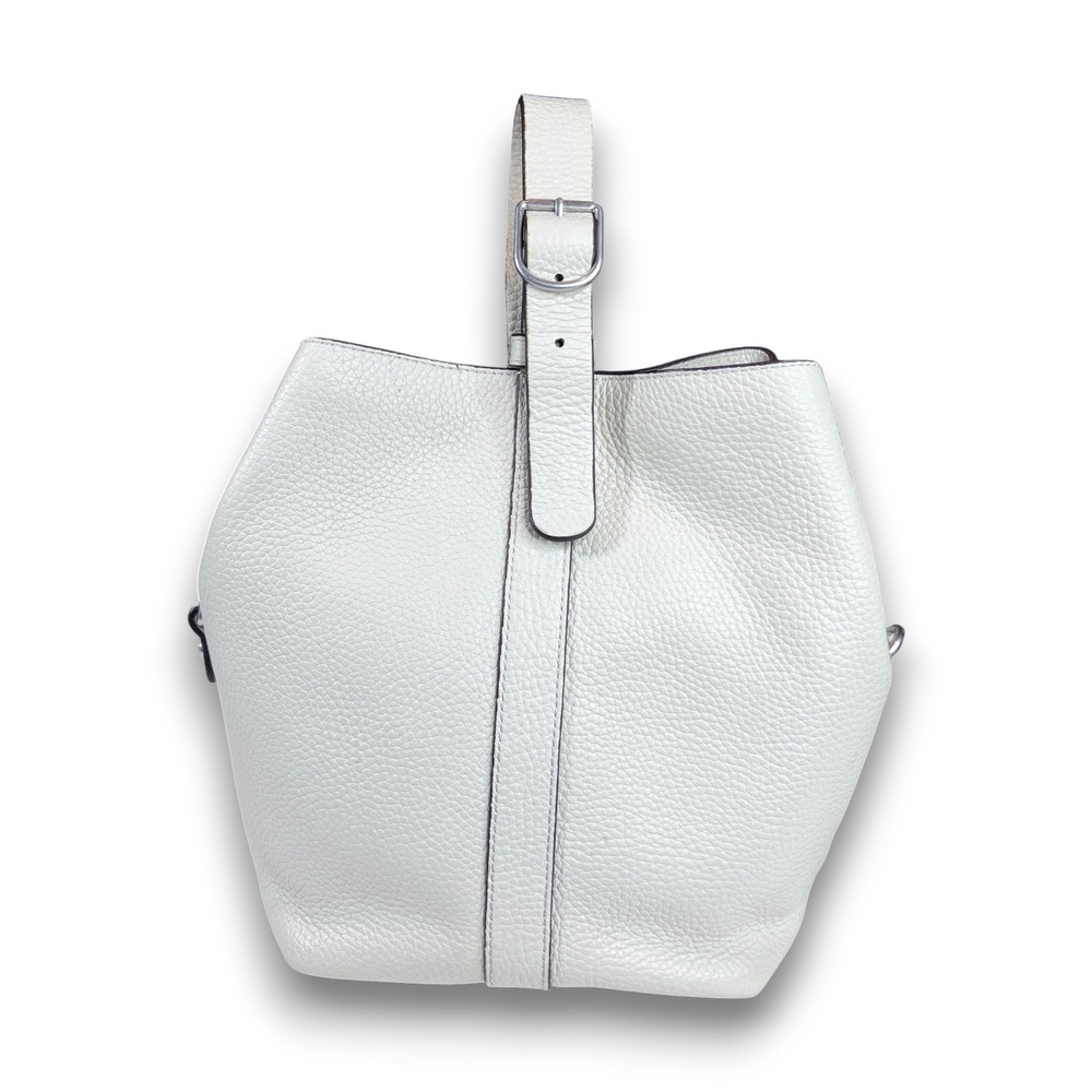 Treasure & Bond Pebbled Leather Bucket Bag Ivory Top Handle Shoulder